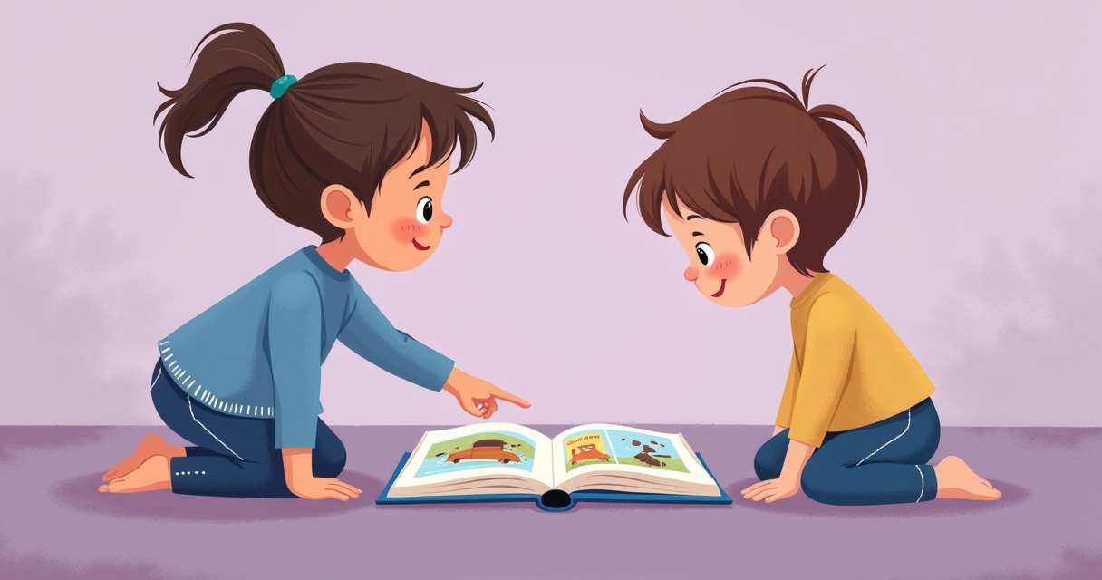 幼兒用手指著繪本圖畫進行對話式閱讀