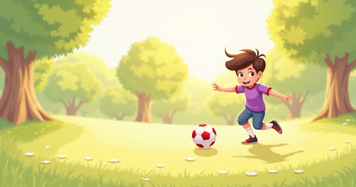 幼兒在公園奔跑跳躍踢球