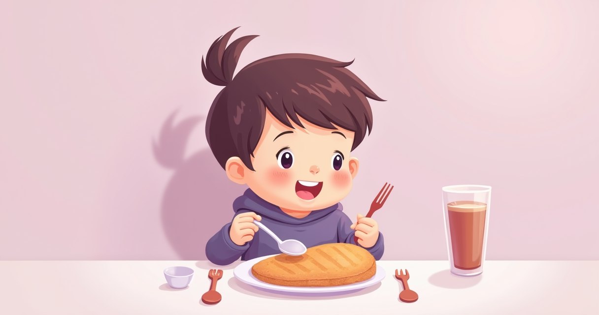 孩子自己用餐具開心吃飯
