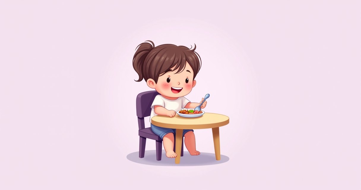 孩子自己用湯匙吃飯