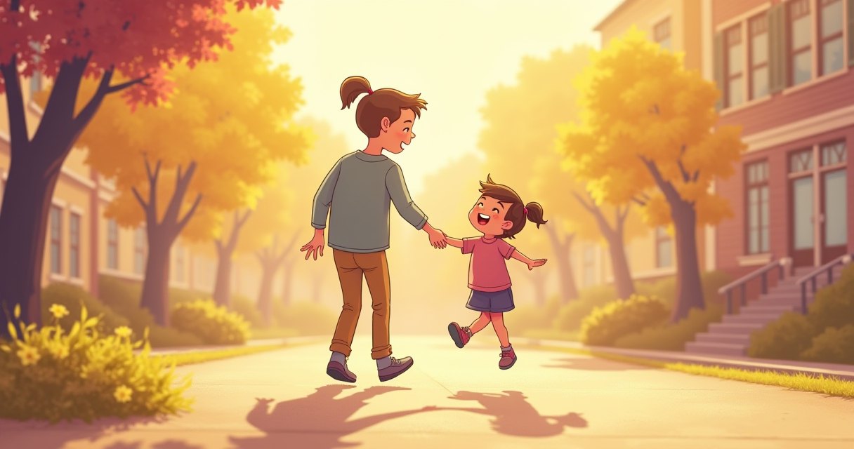 放學時孩子開心奔向來接他的家長